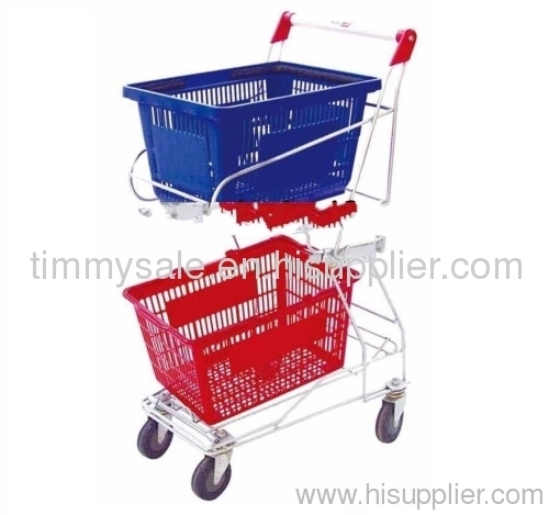 Powder Coated Unfolding two basket Hand trolley /Shopping Basket Cart/ grocery cart