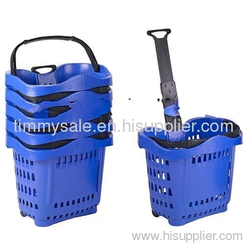 Plastic Rolling Shopping Basket With Wheels MADE IN CHINA /plastic basket for food