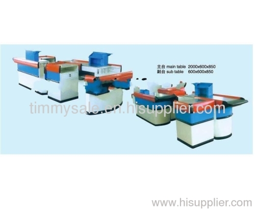 exquisite and durable supermarket checkout counter with conveyor/ supermarket checkout counter/cashier machine