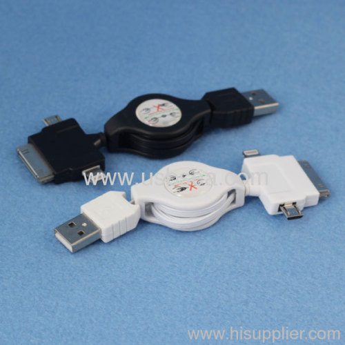 3 in 1 Retractable 8-Pin + 30-Pin + Micro USB Data Cable for iPhone 5 /iPhone 4