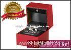 Red fancy paper and black PU lighted double wedding ring box, Spot UV Musical Jewellery Boxes with l