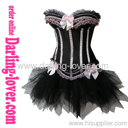 Black Sexy Corset Pink Flower with Dress