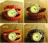 Genuine Cow leather fashion Punk Wrap Women watch.