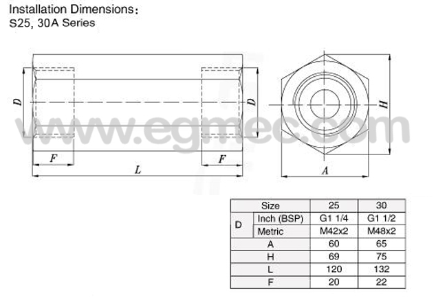 Rexroth S25A, S30A, G11/4 and G11/2 BSPP Threaded Connection Non Return Valve