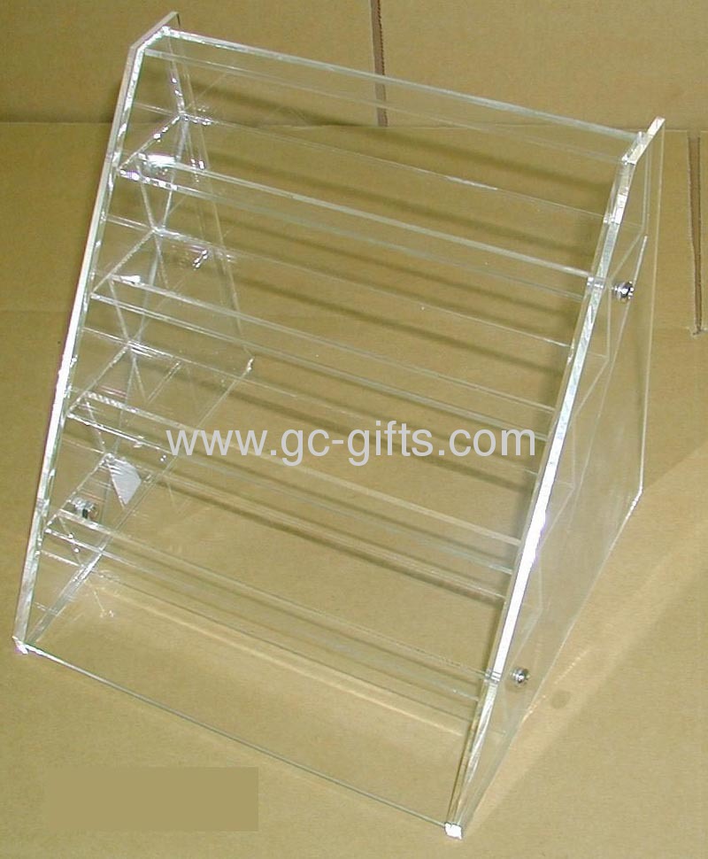 Black acrylic tablet display cases with logo stamped golden