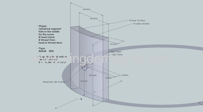 NdFeB 35SH Arc Elevator Magnet