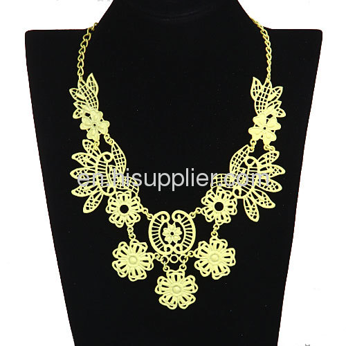 Chinese Yellow Costume Jewelry Vintage Designer Flower Bib Necklace Sale