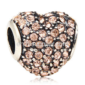 Wholesale 2013 Handmade JewelryPink european Silver Crystal Heart Beads