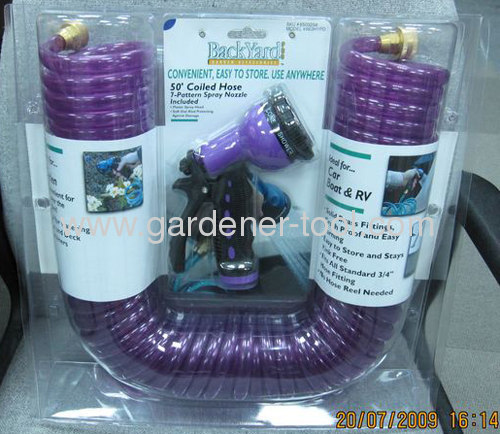 15M/50FT EVA/PU garden coil hose with standing double blister with insert card package