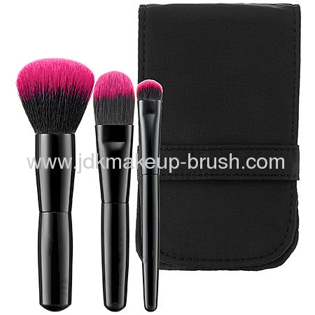 Cute Black Taklon 3pcs Makeup Brush Set with Fabric case