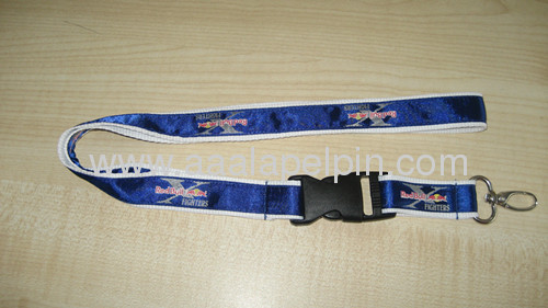  2.5cm polyester satin ribbon lanyard with standard buckle and swivel hook