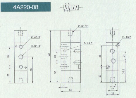 doulbe head pneumatic control valve solenoid valve air valve pneumatic component airtac 4A220-08