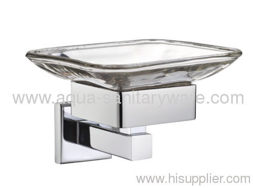 Square Zinc Alloy Soap Dish Holder with Glass Soap Dish