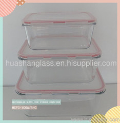 450ML Rectangular glass food container with PP lid,colored silicone ring