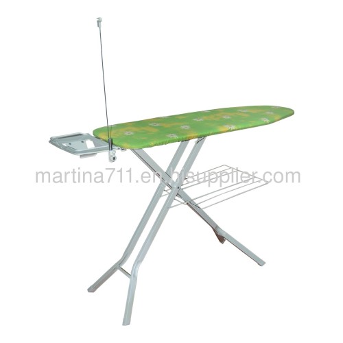 Metal mesh top ironing board with Garment rack and cable holder