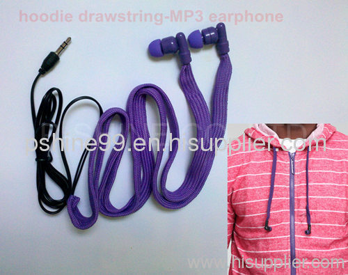 Sportwear washable headphone waterproof hoodie garment drawstrings MP3 earphone
