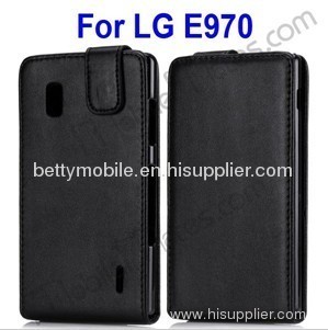 Black Lichi Texture Magnetic Open Up and Down Flip Leather Case Cover for LG E970/E973