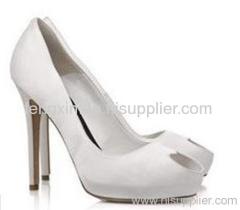 heart-shaped peep toe real leather high heel shoes