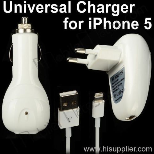 White 3 In 1 Universal USB Sync Car Charger & Wall Charger & PC Charger For iPhone 5/iPad 4/iPad Mini