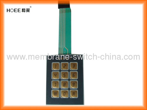 custom made 3*4 12 matrix membrane switch panel,golden color tactile btton