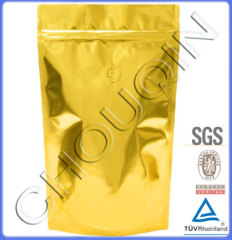 Top zipper stand up coffee bean packaging bag with valve