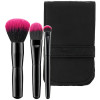 Cute Black Taklon 3pcs Makeup Brush Set with Fabric case