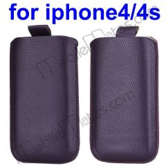 Straight Into Lichee Pattern Leather Pouch Case for iPhone 4/4S with Adjustable Belt,Size:9*14*2cm (Purple)