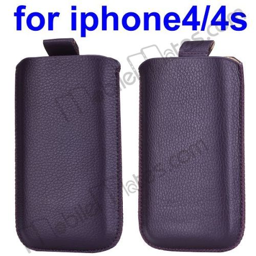 Straight Into Lichee Pattern Leather Pouch Case for iPhone 4/4S with Adjustable Belt,Size:9*14*2cm (Purple)