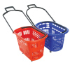 Supermarket Plastic rolling shopping basket with wheels/basket of straw with poigner