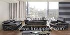 Luxury Living Room Couches Furniture, Black Leather Modular Corner Sofa