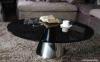 Black Glass Metal Coffee Tables, Round Tempered Glass End Table