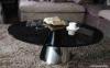 Black Glass Metal Coffee Tables, Round Tempered Glass End Table