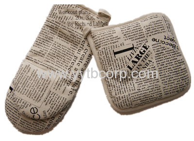 letter printed canvas microwave glove & coaster set