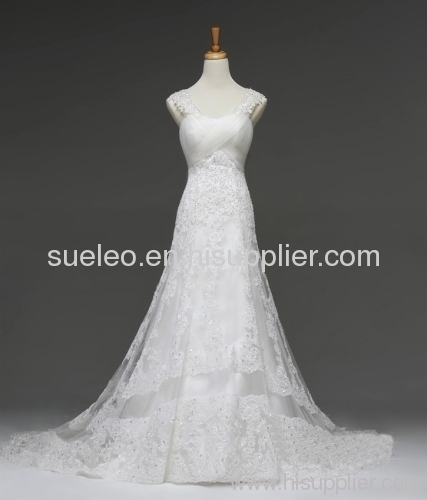 2013 Lace Shoulder Embroidery Mermaid Wedding Dresses Bride Dresses Wonderful Party Gown NW0731