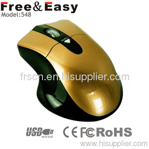 3D optical Yellow Color USB cable mouse