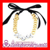Fashion Accessories Ribbon Tie Rhinestone Goldplated Chunky Chain Necklace