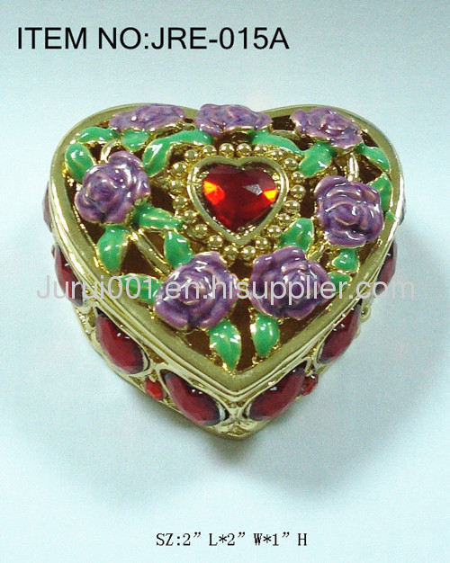 Metal jewelry box with colorful flowers painting