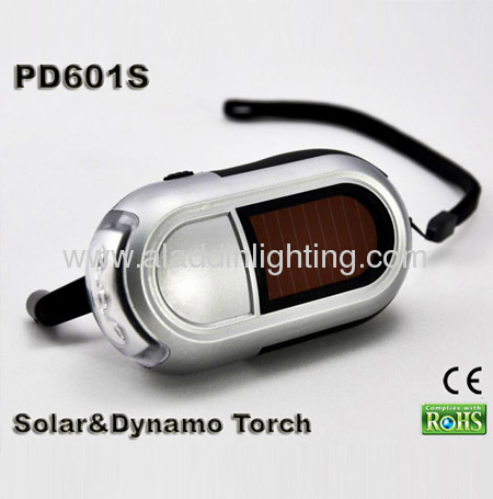 Dynamo solar powered 2 in 1 3 LED Solar Flashlight