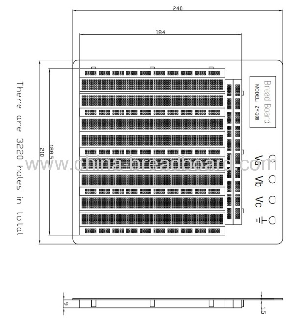 ZY-208 - - 3220 points solderless breadboard