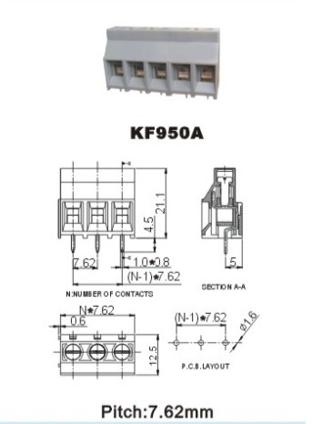 Eurostyle Screw Terminal in Electrical Terminal Blocks 300V 30A pitch 7.62mm