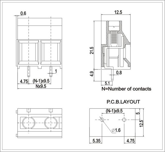 KaiFeng - Screw Terminal Block: 3-Pin,9.50mm Pitch, Top Entry (3-Pack)