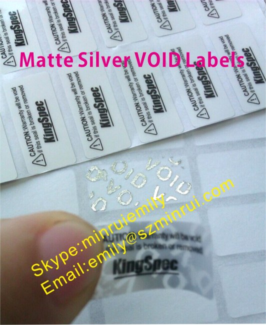 Custom Silver PET Vinyl VOID Labels,Matte Silver Warranty Labels