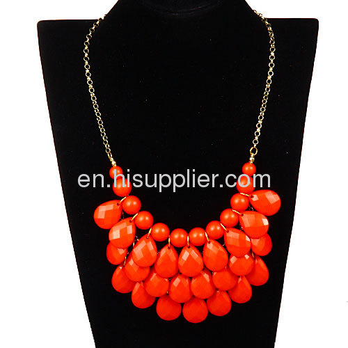 Short Gold Chain Red Teardrop Beaded Statement Collar Necklace Wholesale
