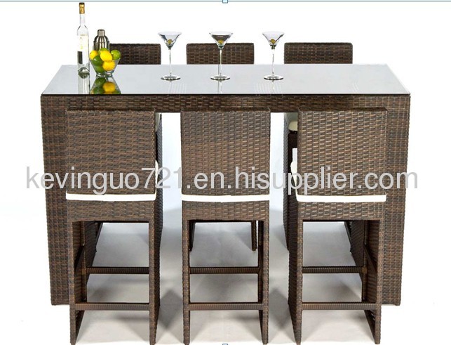 6 SeatHigh Back Rattan Garden Furniture Bar Stool Set