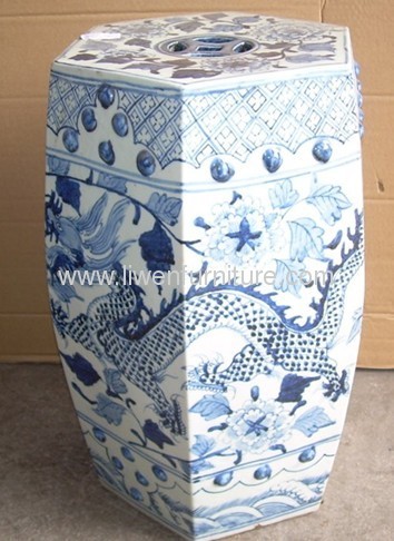 blue and white ceramic stool