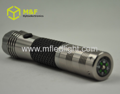 strong power 1w White LED rechargeable led flashlight torch with compass