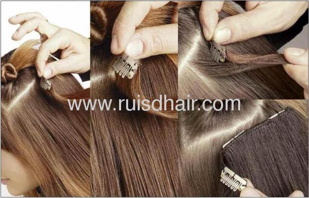 100%clip in hair extension fashionINDIAN VIRGIN REMY hair 