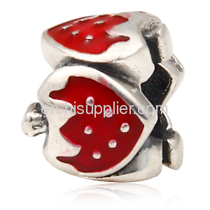 Cheap China Stering Silver european Enamel Red Strawberry Charm Beads