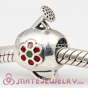 european Sterling Silver Red Enamel My Garden Charm For Bracelets