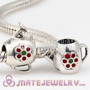 european Sterling Silver Red Enamel My Garden Charm For Bracelets